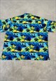 VINTAGE HAWAIIAN SHIRT PALM TREE AND SURFING PATTERNED SHIRT