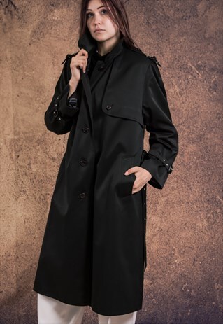 VINTAGE, BLACK, LONG TRENCH COAT