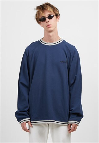 VINTAGE BLUE ASICS CREW NECK PULLOVER SWEATSHIRT