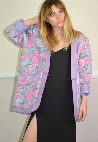 VINTAGE 80S UNIQUE LILAC PURPLE QUILTED JACKET