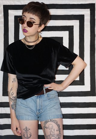 VINTAGE 80'S BLACK VELVET TOP