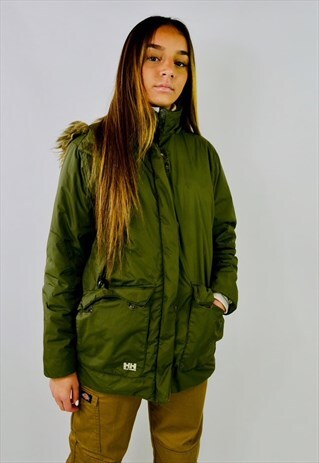 VINTAGE HELLY HANSON GREEN PARKER PUFFER COAT