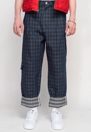 NAVY BLUE PLAID CARGO PANTS