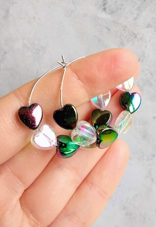 RAINBOW PETROLEUM HEART HOOP EARRINGS