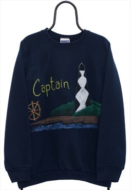 Vintage Captain Graphic Navy Sweatshirt Womens
