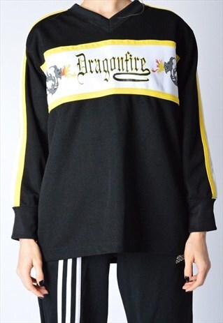 VINTAGE BLACK YELLOW Y2K DRAGON SPORTS SHIRT PETITE