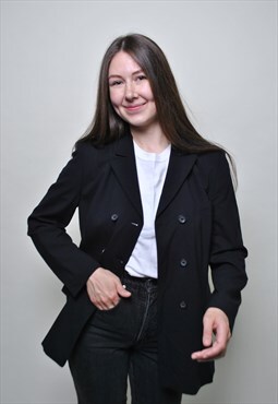90's minimalist coat, vintage wool fitted jacket - MEDIUM 