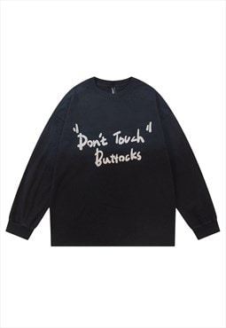 Gradient jumper vintage wash t-shirt skater top in black