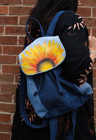 ADORNED RECYCLED DENIM SUNFLOWER RUCKSACK
