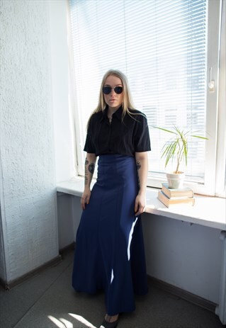 VINTAGE 80'S MAXI BLUE HIGH WAISTED SKIRT