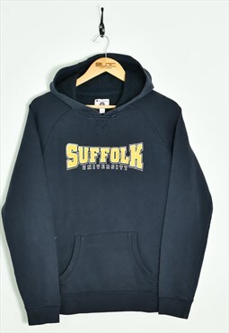 Vintage Champion Suffolk University Hooded Sweatshirt Blue S