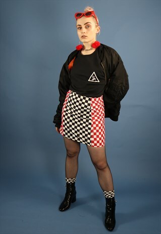 RED & BLACK CHECKERBOARD PANEL SKIRT