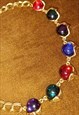 VINTAGE 80S COLORFUL CHUNKY GLASS BEAD NECKLACE IN GOLD