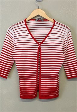 Vintage Y2K Stripe Button Sweater Red White Short Sleeve 