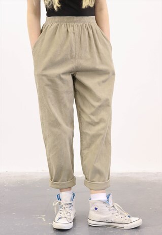 VINTAGE 1990S BEIGE CORDUROY HIGH-WAISTED TROUSER