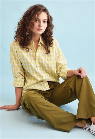 VINTAGE 70'S RETRO CHECKED PRINT SHIRT TOP