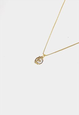 Women's Letter E Diamond Iced Pendant Necklace Chain - Gold