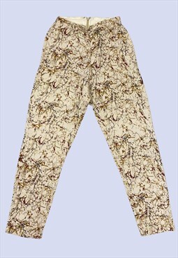 Beige Marble Effect Print Skinny Cropped Trousers