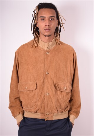 MENS VINTAGE SUEDE BOMBER JACKET LARGE BROWN 90S