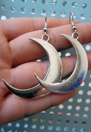 LARGE SILVER MOON EARRINGS