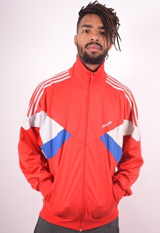 ADIDAS MENS VINTAGE TRACKSUIT TOP JACKET LARGE RED 90S