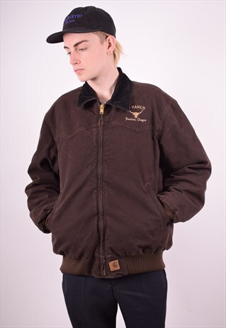 CARHARTT MENS VINTAGE HARRINGTON JACKET LARGE BROWN 90S