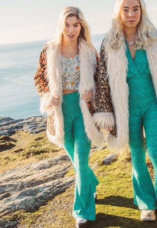 ALBA- LYCRA MINT GREEN 70'S STYLE FLARE TROUSERS