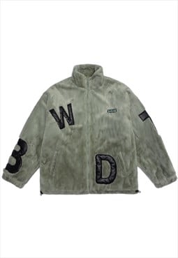 Fleece jacket patchwork padded utility bomber winter coat