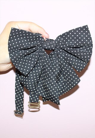60'S STYLE BLACK AND WHITE POLKA DOT BOW COLLAR NECKLACE