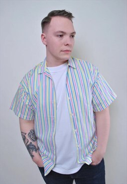 Vintage multicolor short sleeve shirt, retro button down 