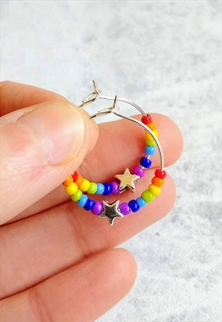 MINI STAR RAINBOW HOOP EARRINGS