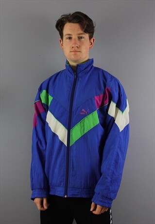 VINTAGE PUMA SHELL WINDBREAKER IN BLUE WITH EMBROIDERED LOGO