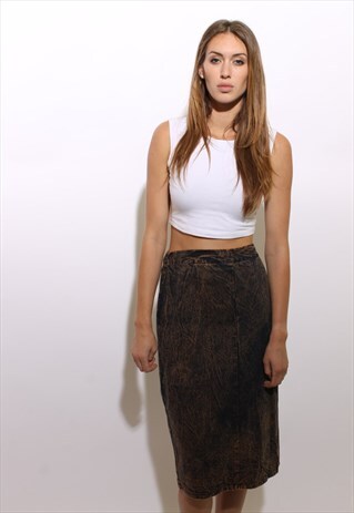 VINTAGE 1980'S 80'S COPPER ACID WASH DENIM PENCIL SKIRT M-L