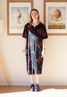 Black short sleeve floral dress