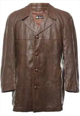 Vintage Button Through Brown Leather Jacket - L