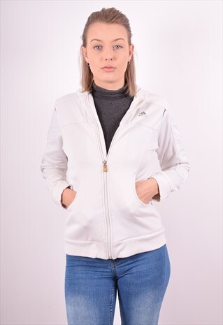 ADIDAS WOMENS VINTAGE HOODIE JACKET SMALL WHITE 90S