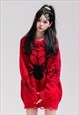 SPIDER WEB SWEATER GOTHIC KNITTED JUMPER RIPPED TOP IN RED