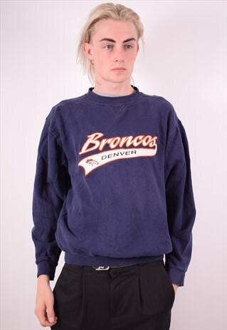 MENS VINTAGE BRONCOS SWEATSHIRT JUMPER MEDIUM BLUE 90S