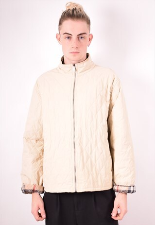 BURBERRY MENS VINTAGE QUILTED JACKET XXL BEIGE 90S