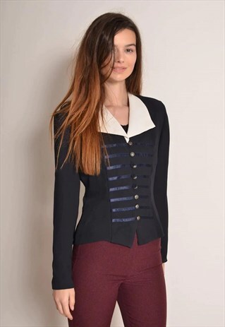 VINTAGE 90S FITTED BLAZER IN MIDNIGHT BLUE WITH WHITE COLLAR