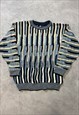 VINTAGE ABSTRACT KNITTED JUMPER FUNKY 3D PATTERNED SWEATER