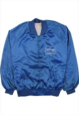 Vintage 90's Aumurn Bomber Jacket Ribbed Neck Button Up Blue