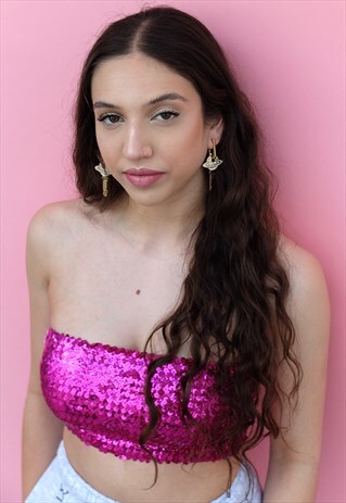GOLD AND DIAMANTE KEY EARRINGS