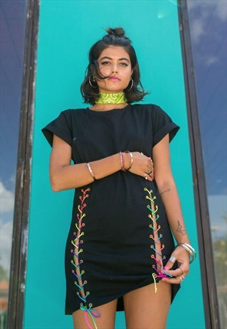 CUTE MISTAKE SEMI-FITTED DRESS BLACK W RAINBOW LACE UP FRONT