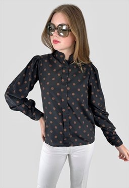 Windsmoor Vintage 70's Black Brown Polka Dot Ladies Blouse