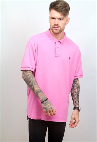 1990'S VINTAGE PINK RALPH LAUREN POLO SHIRT