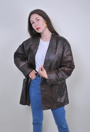 80S BLACK LEATHER COAT, VINTAGE ROCK SPRING JACKET