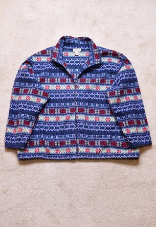 WOMEN'S VINTAGE 90S BLUE FUNKY PATTERN FLEECE JACKET