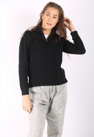 VINTAGE 90S POLO RALPH LAUREN JUMPER WITH 1/4 ZIP IN BLACK