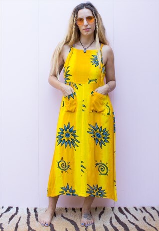 VINTAGE HIPPIE YELLOW SUN MAXI DRESS